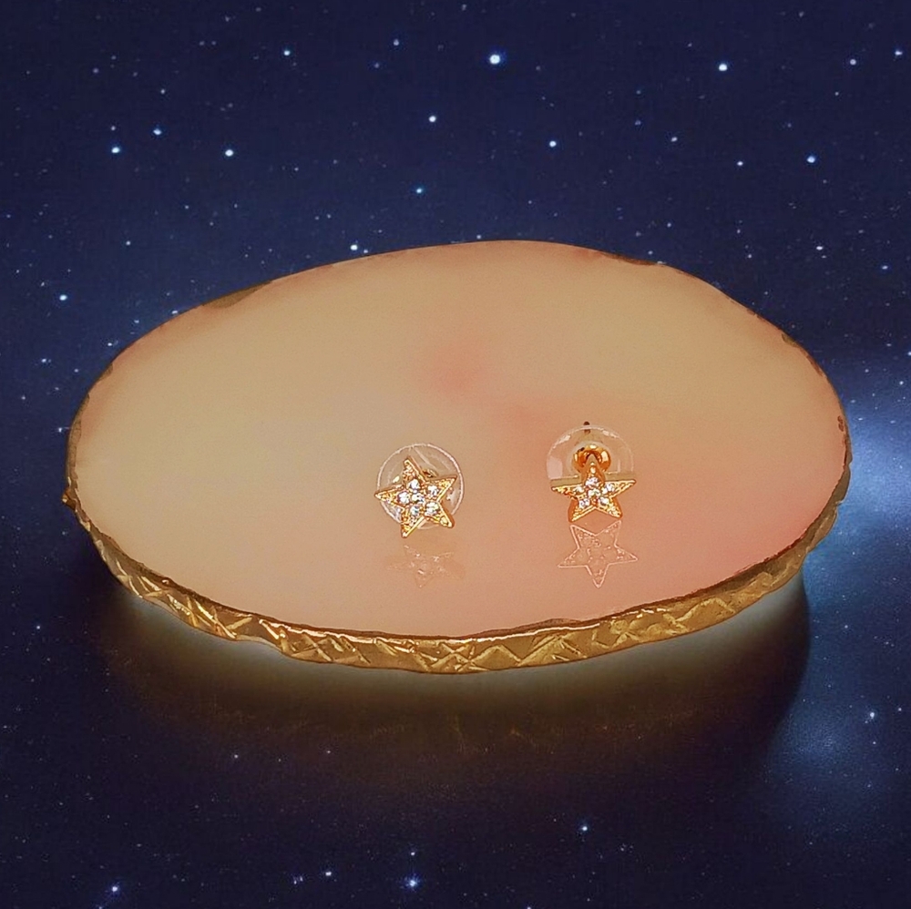 Gold Caribiner Pendant Necklace Star Stud Earrings Mod 60s Astro Core Y2k Core - Picture 6 of 16